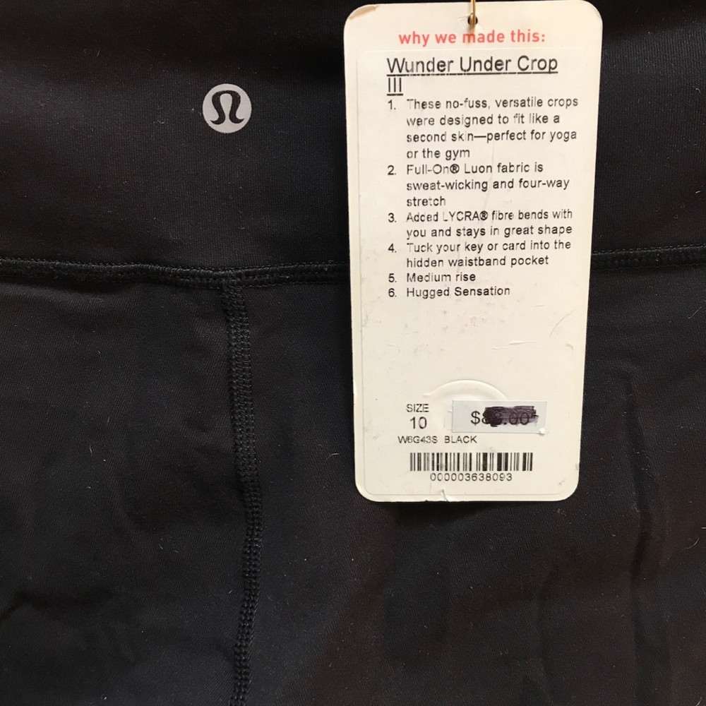 Lululemon Wunder Under III Crop. Black Size 10. Mid-rise. NWT - Picture 9 of 10